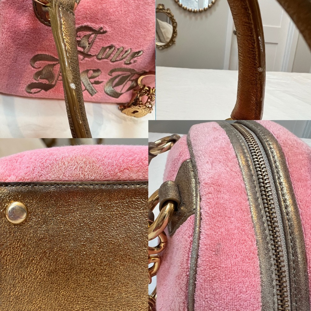 🌴 RARE Y2K Vintage Juicy Couture Isle De Juicy Terry Cloth Satchel - Pink & Gold - Picture 14 of 16